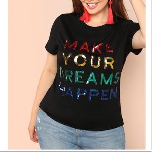 NWT Contrast Colorful Sequined Letter T-Shirt